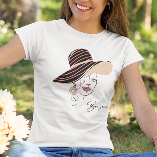 Bonjour, Valentines Day Gift For Women, Cute Valentine Shirt, Engagement T-Shirt, Valentine Gift for Her.